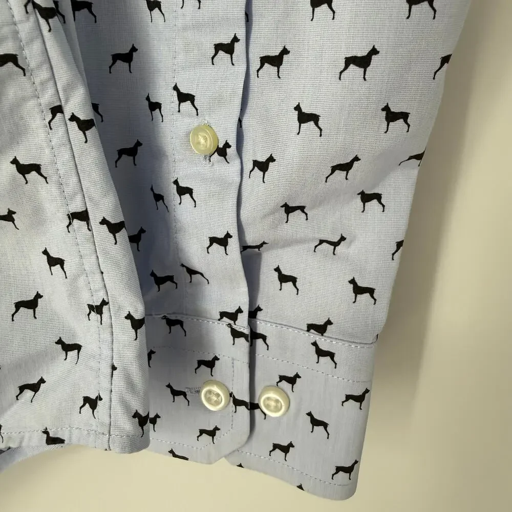 Banana Republic Tech Stretch Cotton Dog Print Button Down Long Sleeve Shirt SZ M